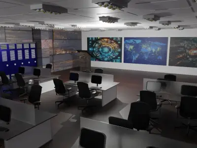 Mission Control Center Low-poly 3D model