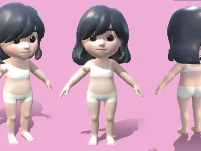 Base Mesh Pack - Cartoon Girl Kid Low-poly 3D model
