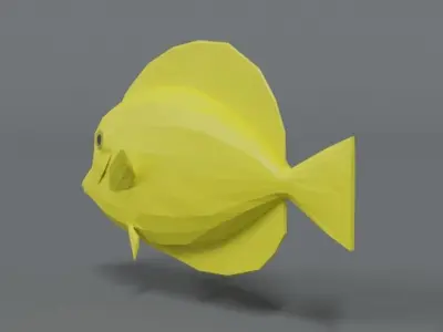 Low Poly Cartoon Yellow Tang Fish Low-poly 3D model