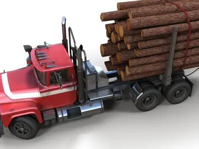 American vintage log trailer Low-poly 3D model