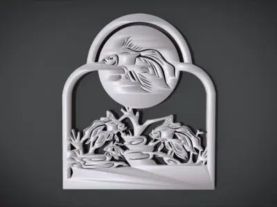 Unique Window Ornament with Fish Ornament motif Low-poly 3D model