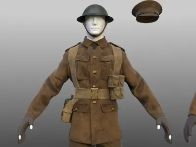 British WW1 Uniform and Lee Enfield MK III Low-poly 3D model