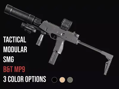 Tactical Modular  SMG Brugger and Thomet MP9 Low-poly 3D model