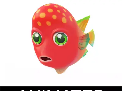 Redhead Cichlid Fish Cartoon Animated Low-poly 3D model