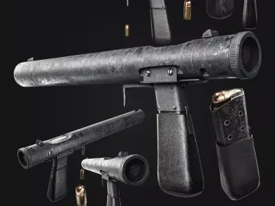 Welrod Mk II Suppressed Pistol Low-poly 3D model