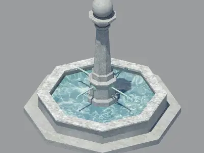 Plain and simple stone city fountain Low-poly 3D model