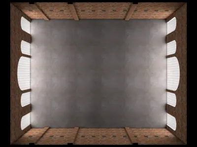 Warehouse 1 room with brick walls and windows 3D model