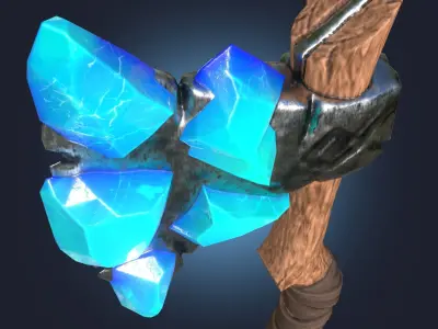 Stylized Melee Weapon Axe with Ice Crystals PBR game ready Low-poly 3D model