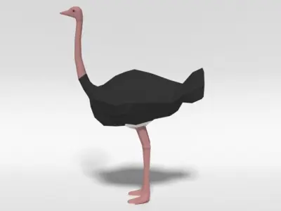 Low Poly Cartoon Ostrich Low-poly 3D model