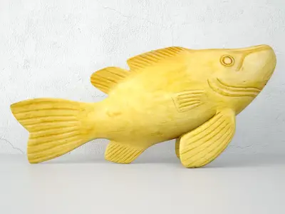 Artisan Carved Wood Fish Figurine 3D model