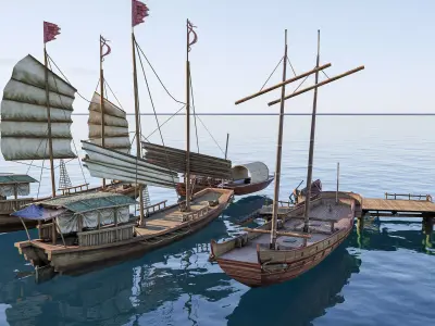 Wooden boat collection 2 Low-poly 3D model
