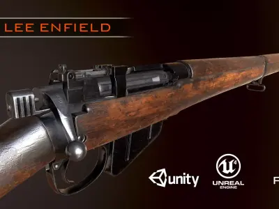 Lee Enfield WW2 Rifle PBR Low-poly 3D model