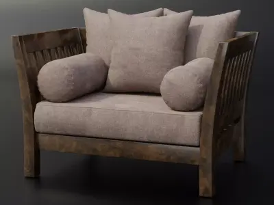 Wooden Armchair Low-poly 3D model