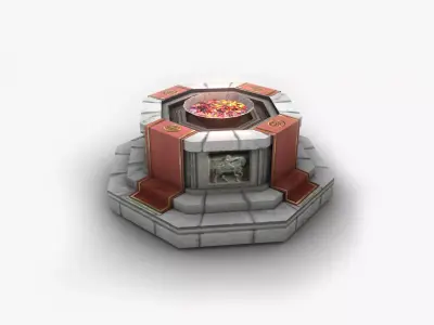 Shrine with fire pit brazier Low-poly 3D model