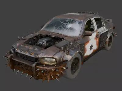 Post-Apocalyptic Spiked Combat Car 3D Model Low-poly 3D model
