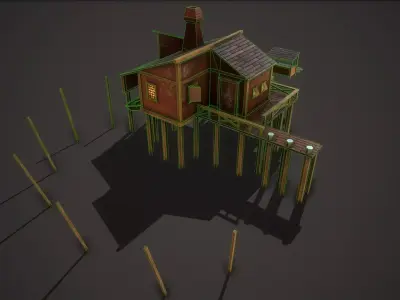 Medieval Fishing Port Low-poly 3D model