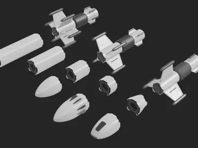 Sci Fi Missile Destroyer - series Kit Low-poly 3D model