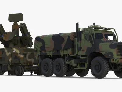 Truck with Trailer Air Defense Missile Complex 3D model