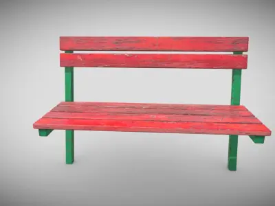 Old Outdoor Bench Low-poly 3D model