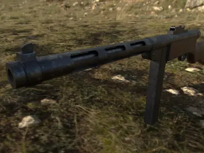 Suomi-konepistooli gun with wooden handle Low-poly 3D model