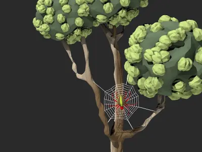 Cartoon Tree with Spider Web Low-poly 3D model