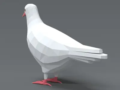 Low Poly Cartoon White Pigeon Low-poly 3D model