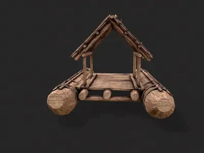 Primitive Wooden Raft Survival Boat Hut Shelter Low-poly 3D model