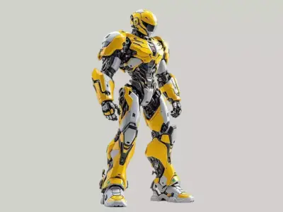 Yellow Mech Warrior Robot 3D Model 3D model