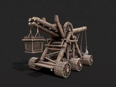 Medieval Siege Catapult Trebuchet Low-poly 3D model