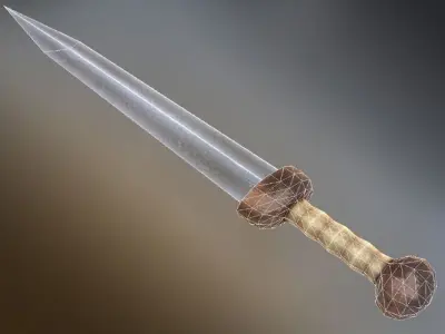 Low-Poly Gladius sword with wooden handle Low-poly 3D model