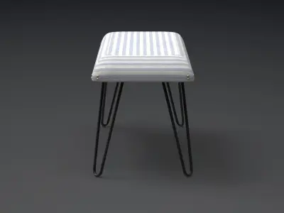 Titus upholstered metal Bench cotton stripes Low-poly 3D model
