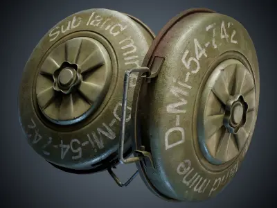 Old anti tank land mine bomb anti-caterpillar-mine da1 Low-poly 3D model