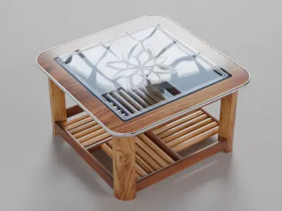 Wooden Glass Table Free low-poly 3D model
