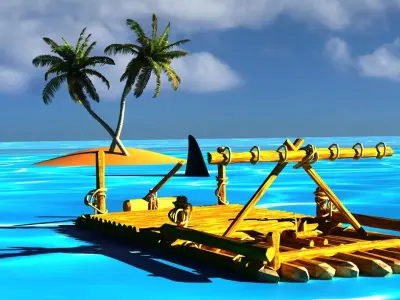 3D low poly game raft scene and landscape model Low-poly 3D model