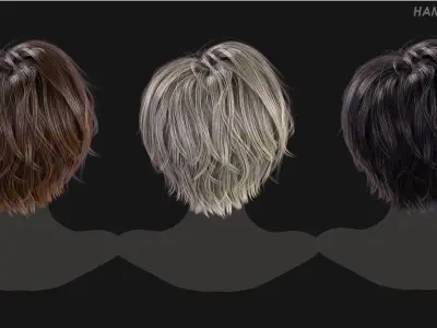 Real Time Hair Card Female Hairstyle part 13 Low-poly 3D model