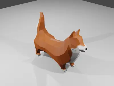 Korgy polygonal dog Low-poly 3D model