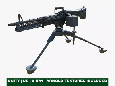 M60 Machine Gun04 PBR Unity UE Arnold V-Ray Textures Included Low-poly 3D model