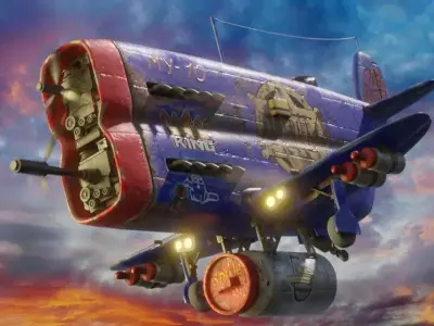 Stylized realistic dark blue  airplane Low-poly 3D model