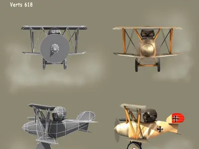 Low poly WW1 Cartoon Biplane Low-poly 3D model
