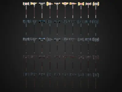 50 War hammers pack Low-poly 3D model