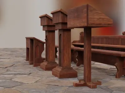 Medieval Church furniture Low-poly 3D model