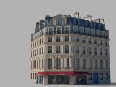 Parisian corner building Low-poly 3D model