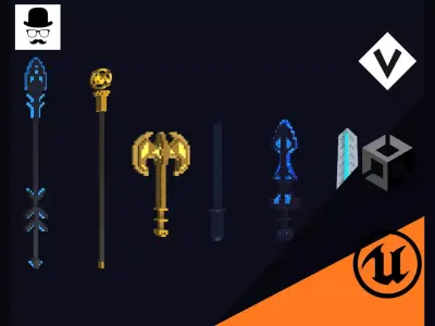 Weapons Pack - Lowpoly Voxel Models Low-poly 3D model