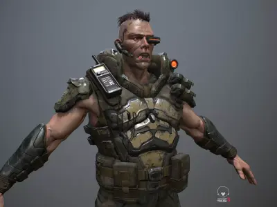 Commando soldier in camouflage Low-poly 3D model