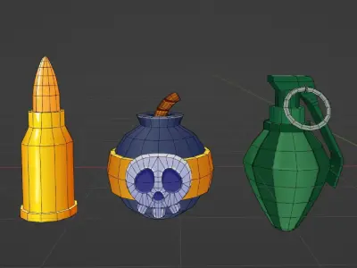 Bombs and Bullets Lowpolly cartoon Low-poly 3D model