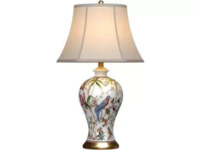 Chinese Flower and Birds Ceramic Nightstand Asian Table Lamp 3D model