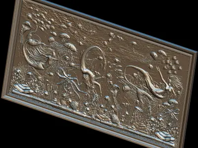 Aquatic Mermaid Theme Panno v5 for CNC Relief engraving 3D model