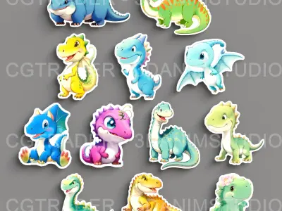 Dinosaur Cartoon Acrylic Charms  - 3D Models - Low-poly  Low-poly 3D model