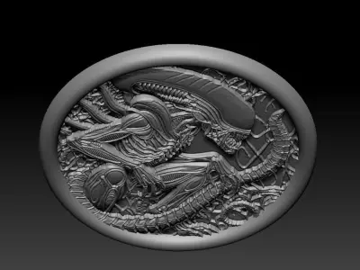 Biomechanical Alien Relief CNC STL 3D Print Model 3D print model
