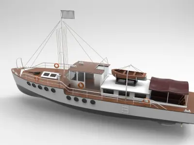 Wooden sail ship 3D model